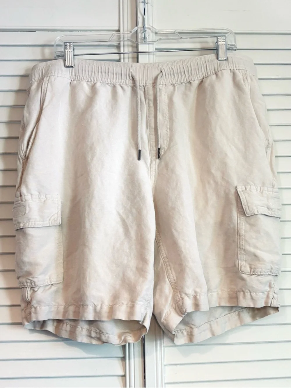 Cubavera Mens Linen Blend Pull On Cargo Shorts Tan Size Large